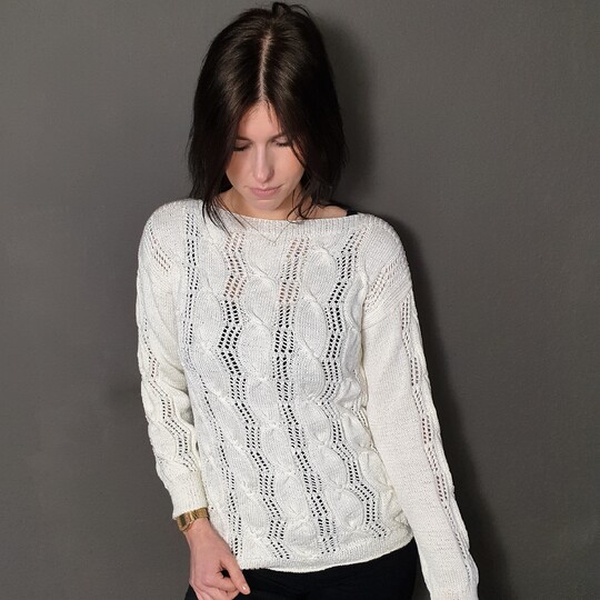 202 Strickanleitung Pullover Lochmuster Zopfmuster Angela