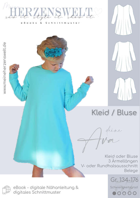 Kleid/Bluse Mädchen – E-Book Schnittmuster Gr. 134-176