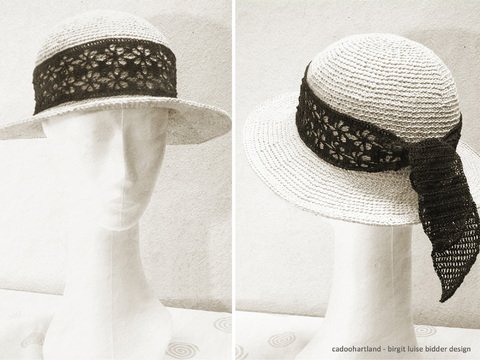 Hut häkeln "Lady Linnet" mit 2 Hutband - Spitzen, Damenhut, Gartenhut