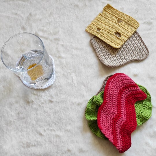 Crochet Pattern Coasters Sandwich. Home kitchen decor.