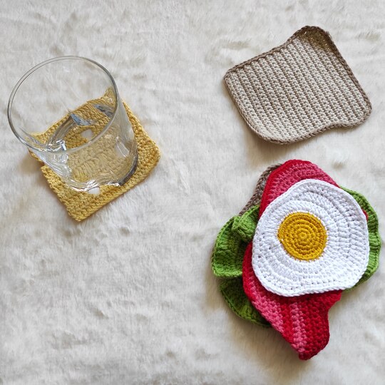 Crochet Pattern Coasters Sandwich. Home kitchen decor.