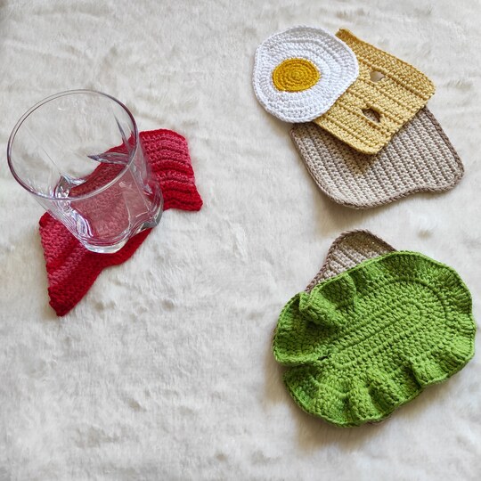 Crochet Pattern Coasters Sandwich. Home kitchen decor.