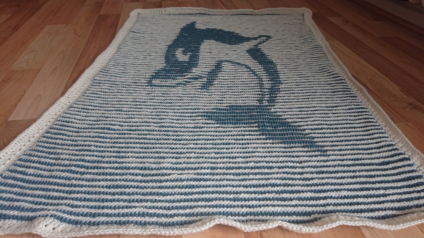 Babydecke Delphin - Schattenstricken mit Häkelrand - Bild 3