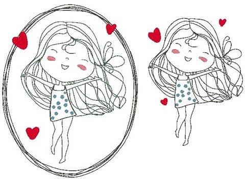 Mädchen mit Herzchen ♥  Stickdatei ♥  cute Girl ♥  Button