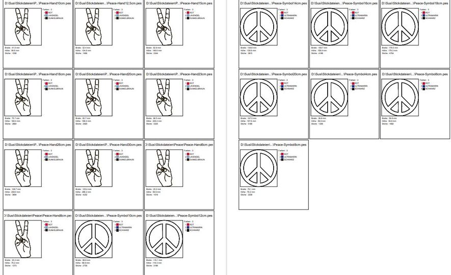 Stickdatei - Doodle Peace Frieden Hand und Symbol