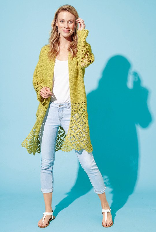Häkelanleitung: Lange Jacke mit breiten Spitzenblenden - Bild 2
