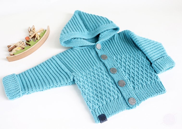 Jacke für Babys/Kinder "Rick", Gr. 50-128 (vertikal gehäkelt, stricklook)