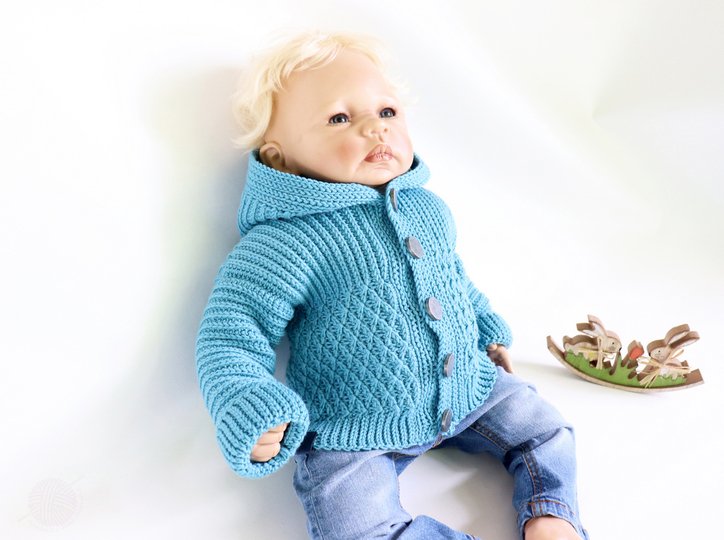 Jacke für Babys/Kinder "Rick", Gr. 50-128 (vertikal gehäkelt, stricklook)