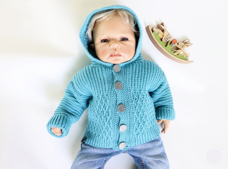 Jacke für Babys/Kinder "Rick", Gr. 50-128 (vertikal gehäkelt, stricklook)