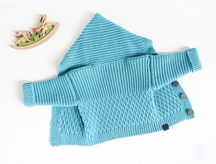 Jacke für Babys/Kinder "Rick", Gr. 50-128 (vertikal gehäkelt, stricklook)