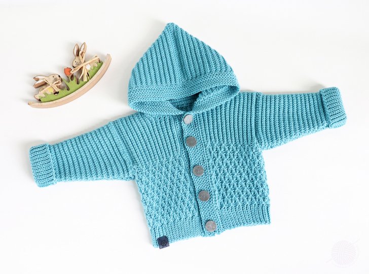 Jacke für Babys/Kinder "Rick", Gr. 50-128 (vertikal gehäkelt, stricklook)