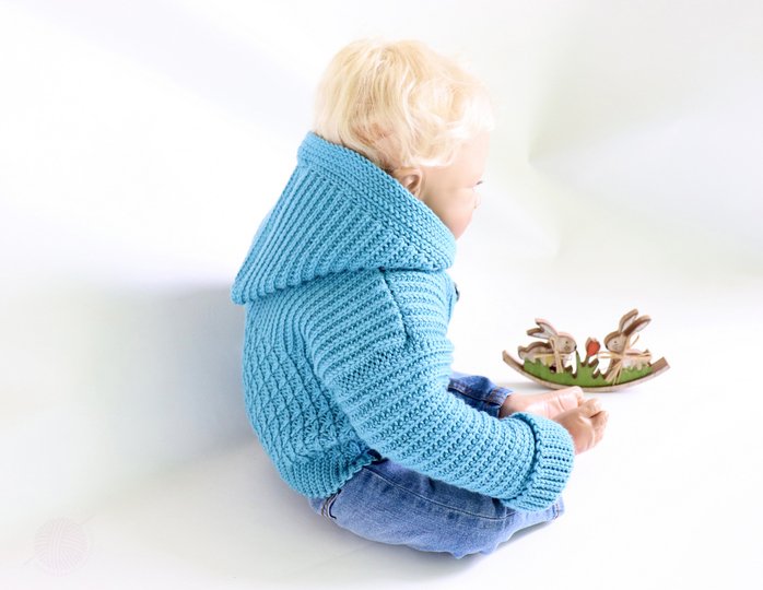 Jacke für Babys/Kinder "Rick", Gr. 50-128 (vertikal gehäkelt, stricklook)