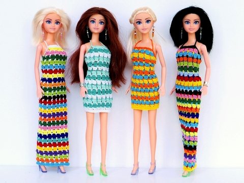 Häkelanleitung: Buntes Partykleid für kleine Puppen