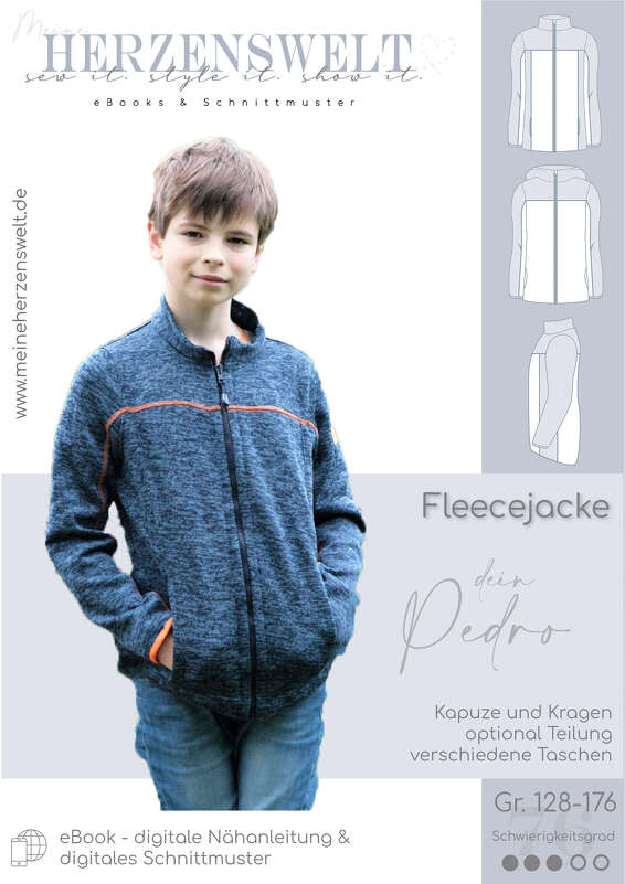 Fleecejacke Kinder – E-Book Schnittmuster Gr. 128-176 – Pedro Teens