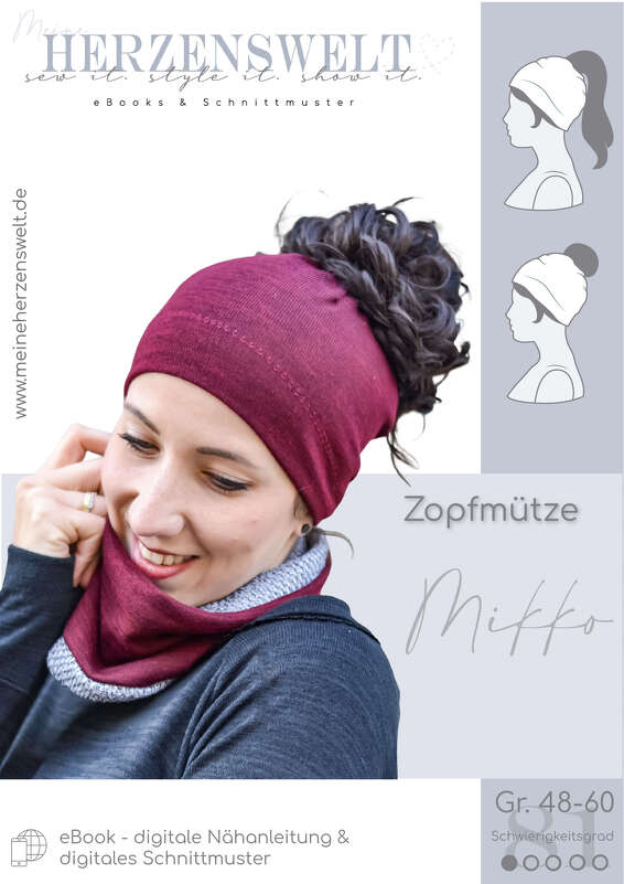 Zopfmütze – E-Book Schnittmuster Gr. 48-60 – Damen / Kinder – Mikko