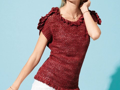 Häkelanleitung: Rotes Top im Stäbchenmuster gehäkelt