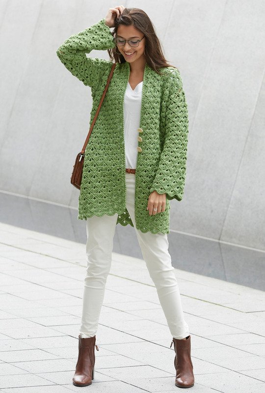 Häkelanleitung: Im Muschelmuster gehäkelte, lange Jacke mit Schalkragen - Bild 3
