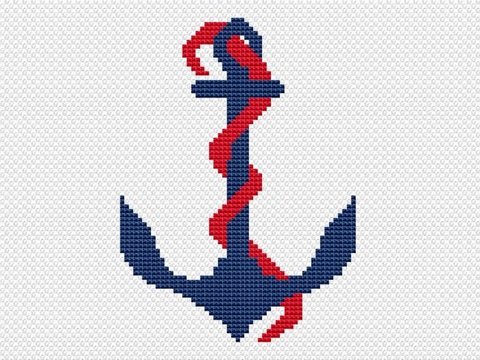 Kreuzstichvorlage Anker für maritime Wanddeko, leicht für Anfänger, PDF