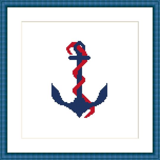 Kreuzstichvorlage Anker für maritime Wanddeko, leicht für Anfänger, PDF