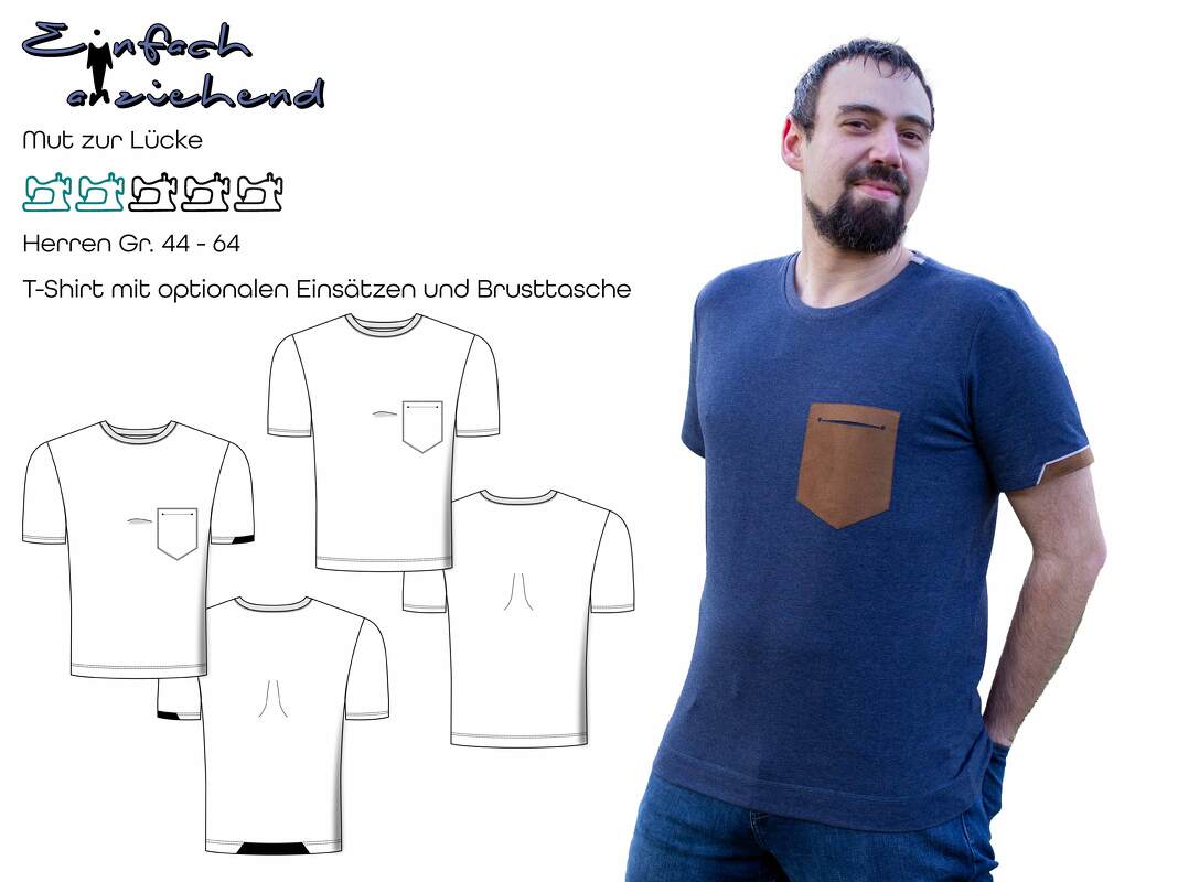 Schnittmuster T-shirt mit Einsätzen und Brusttasche Herren Gr. 44 - 64 - Bild 2