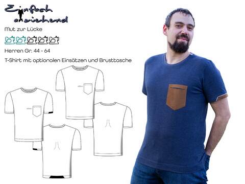 Schnittmuster T-shirt mit Einsätzen und Brusttasche Herren Gr. 44 - 64