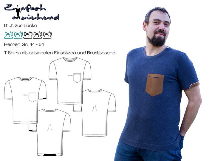 Schnittmuster T-shirt mit Einsätzen und Brusttasche Herren Gr. 44 - 64