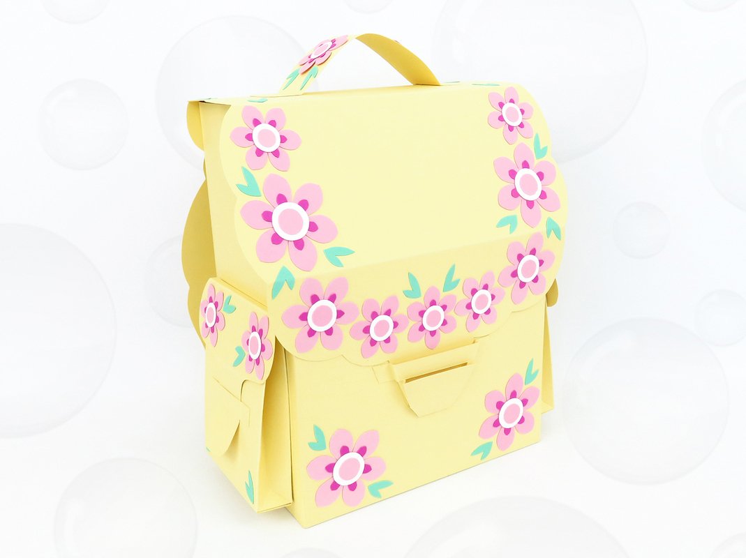 Geschenktasche – Schulranzen mit Blumen – Bastelanleitung und Vorlagen