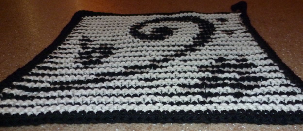 Küchenmusik - Lappenquartett mit Schattenstrickmotiven