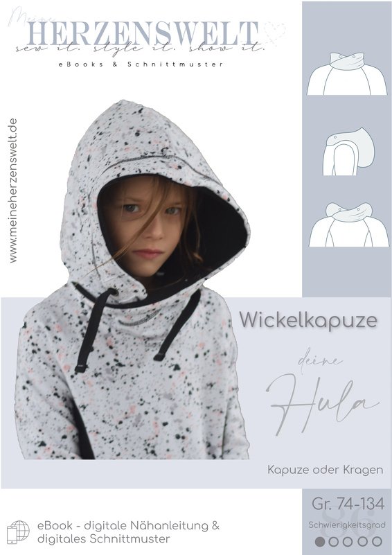 Wickelkapuze Kinder – E-Book Schnittmuster Gr. 74-134 – Hula Kids