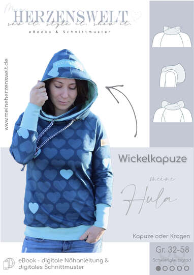 Wickelkapuze Damen – E-Book Schnittmuster Gr. 32-58 – Hula