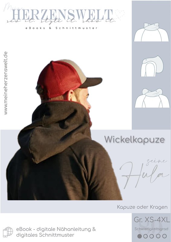 Wickelkapuze Herren – E-Book Schnittmuster Gr. XS-4XL – Hula