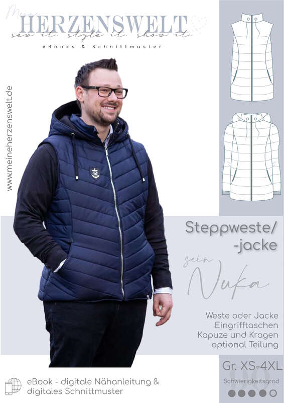 Steppweste/ Jacke Herren – E-Book Schnittmuster Gr. XS-4XL – Nuka