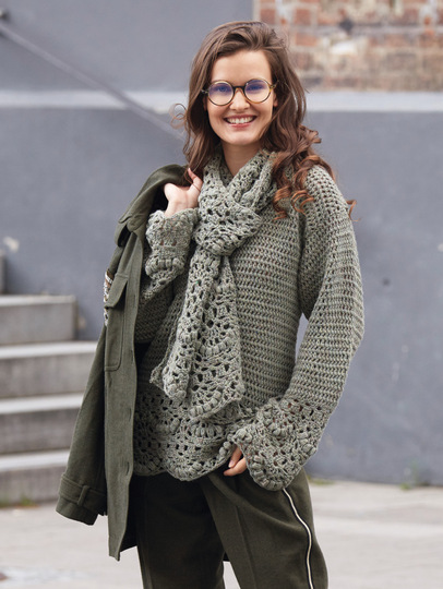 Häkelanleitung: Gehäkelter Pulli mit Bordürensaum und passendem Schal