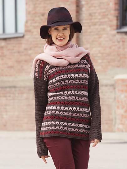 Häkelanleitung: Ein warmer Pulli: fein gestreift und luftig gehäkelt