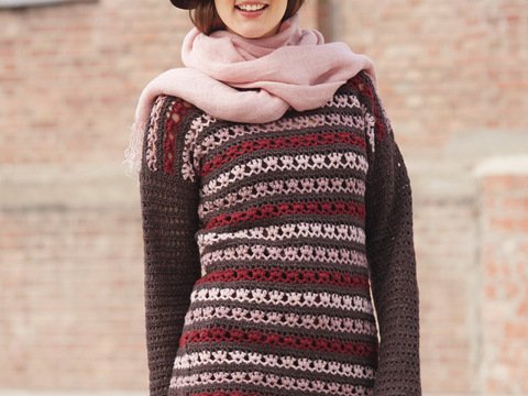 Häkelanleitung: Ein warmer Pulli: fein gestreift und luftig gehäkelt