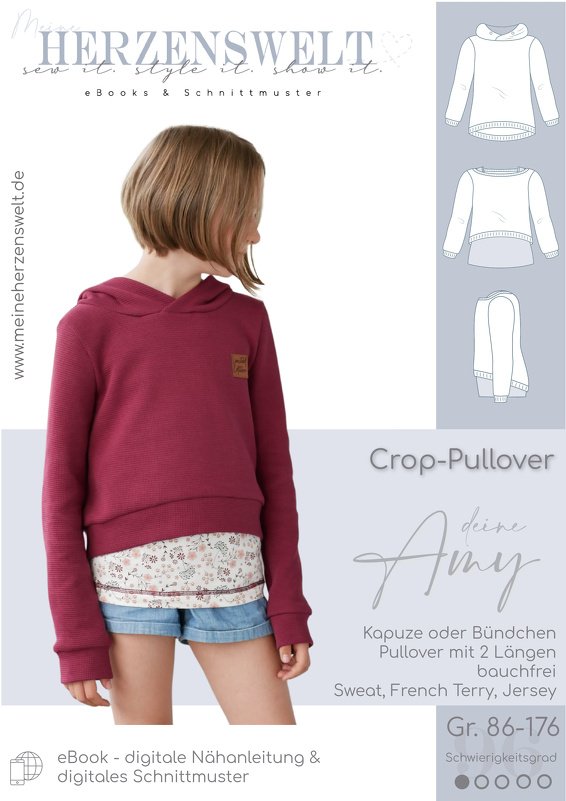 Cropshirt Kinder – E-Book Schnittmuster Gr. 86-176 – Amy