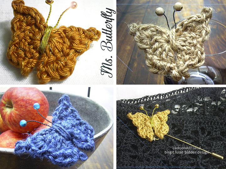 Schmetterling häkeln, Hutnadel Brosche Miss Butterfly, Deko