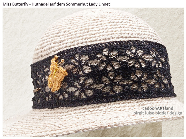 Schmetterling häkeln, Hutnadel Brosche Miss Butterfly, Deko