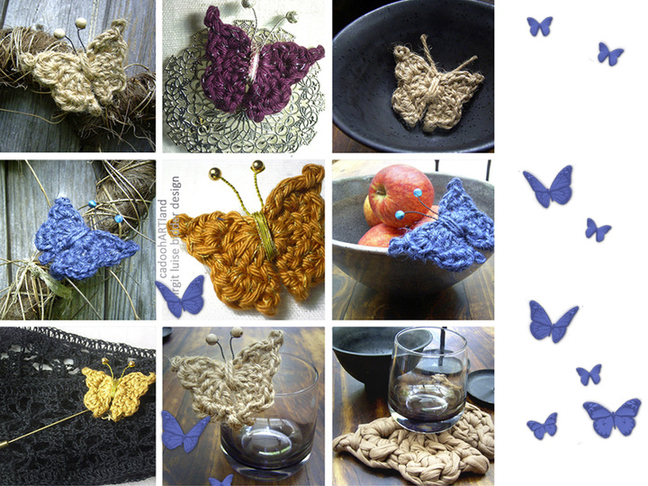 Schmetterling häkeln, Hutnadel Brosche Miss Butterfly, Deko