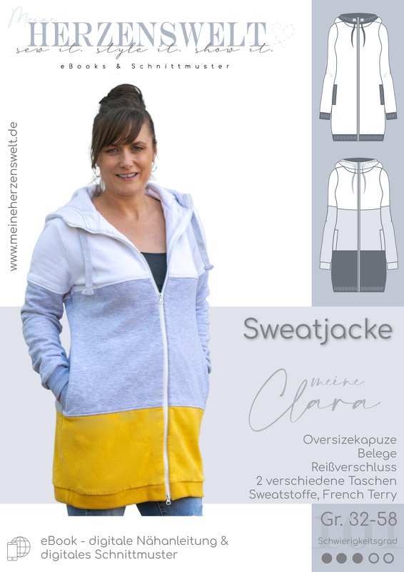 Sweatjacke Damen – E-Book Schnittmuster – Gr. 32-58 – Clara