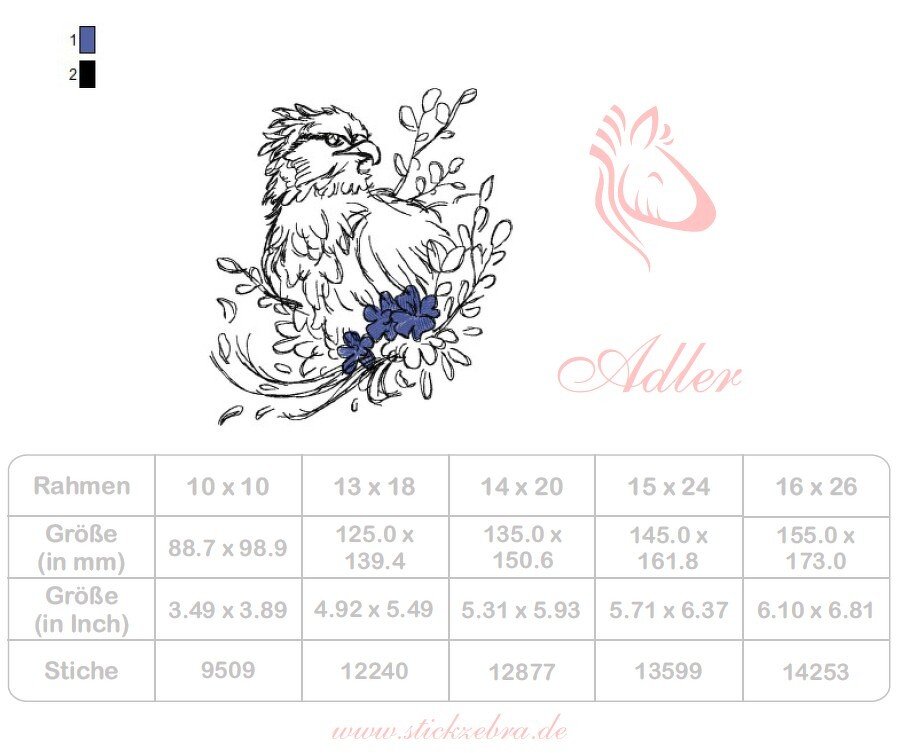 Adler Stickdatei – Elegantes Doodle mit floraler Note - Embroidery