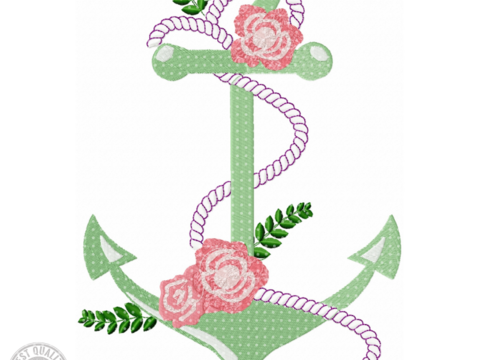 Anker Stickdatei – Maritimes Motiv mit Blumen und Seil