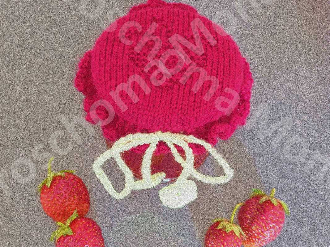 Strickhut für Gläser Motiv Erdbeere Kirsche Pflaume Bonbon Herz Anleitung