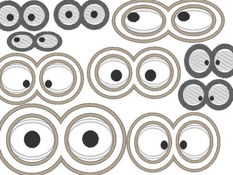 Augen mit Brille Stickdatei für Kuscheltiere Bettschlagen