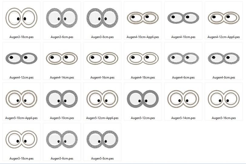 Augen mit Brille Stickdatei für Kuscheltiere Bettschlagen