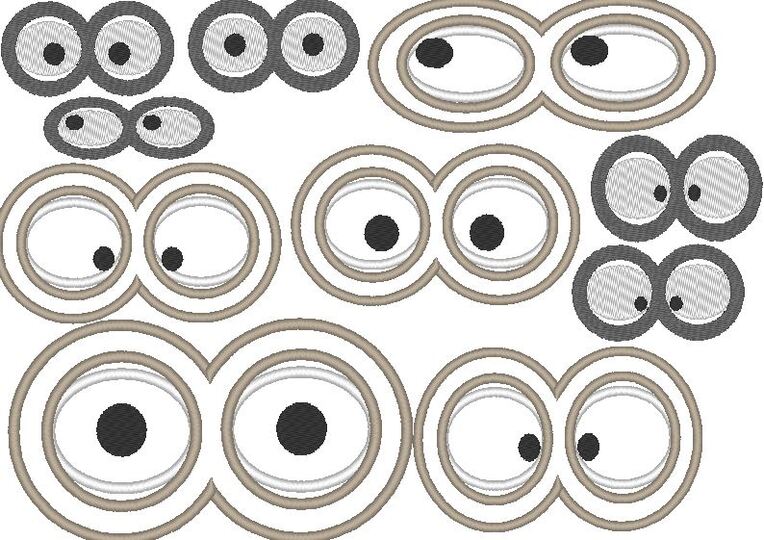 Augen mit Brille Stickdatei für Kuscheltiere Bettschlagen