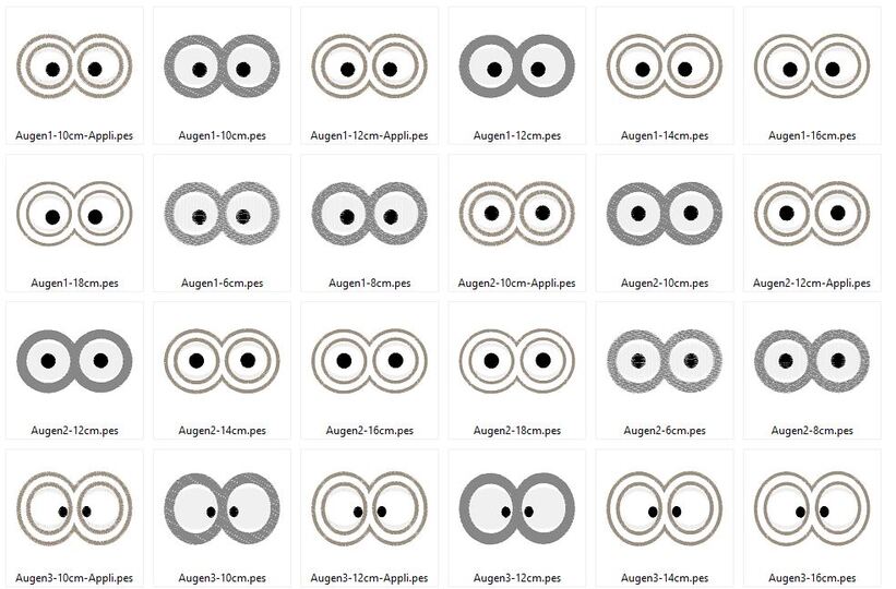 Augen mit Brille Stickdatei für Kuscheltiere Bettschlagen