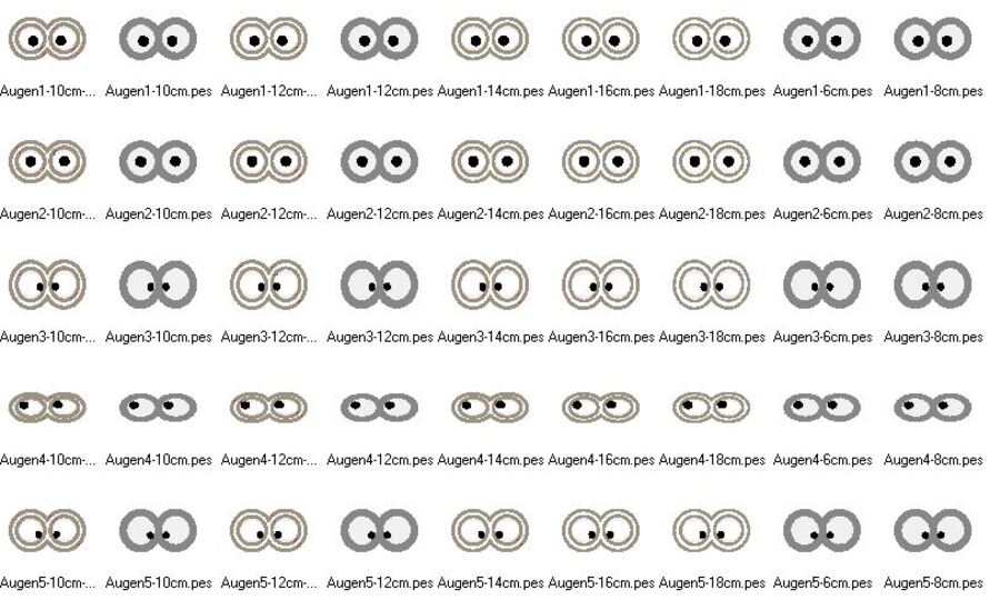 Augen mit Brille Stickdatei für Kuscheltiere Bettschlagen