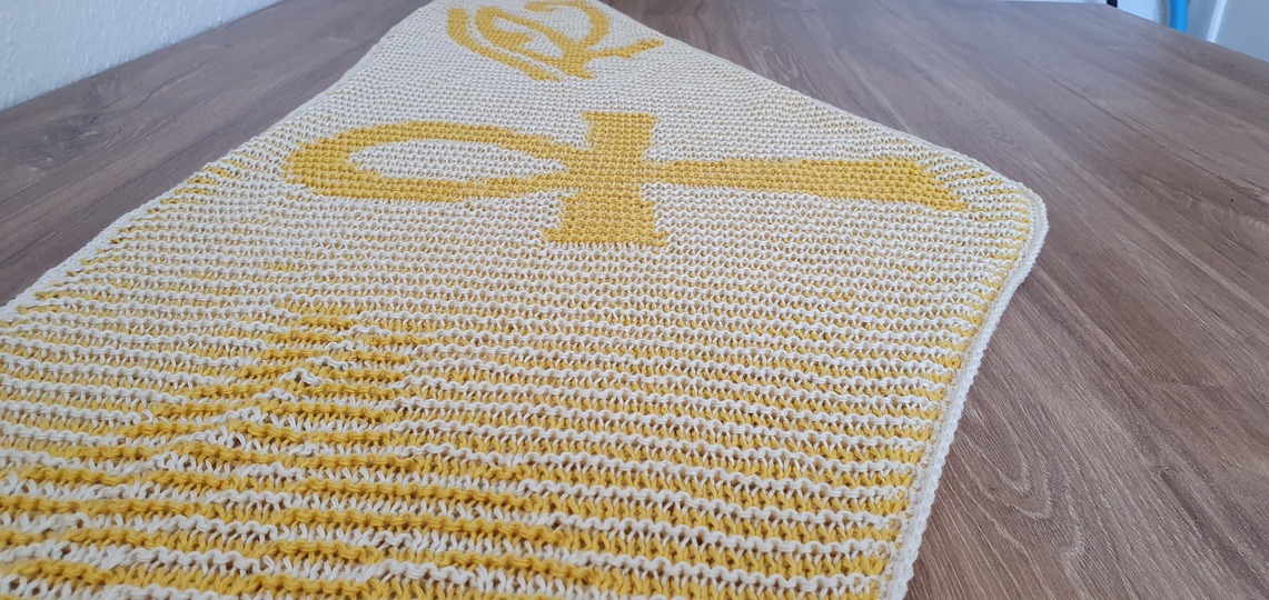 Ankh und Horus, flaches Tuch, Schattenstricken, Illusionsstricken