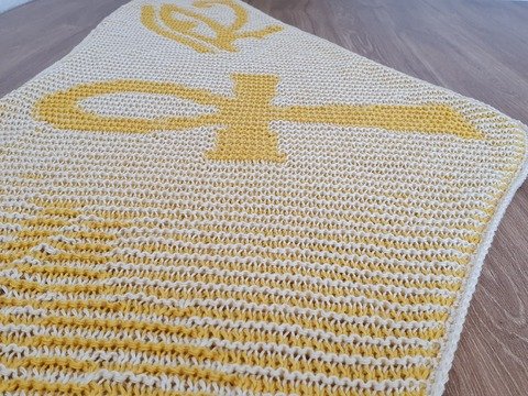 Ankh und Horus, flaches Tuch, Schattenstricken, Illusionsstricken